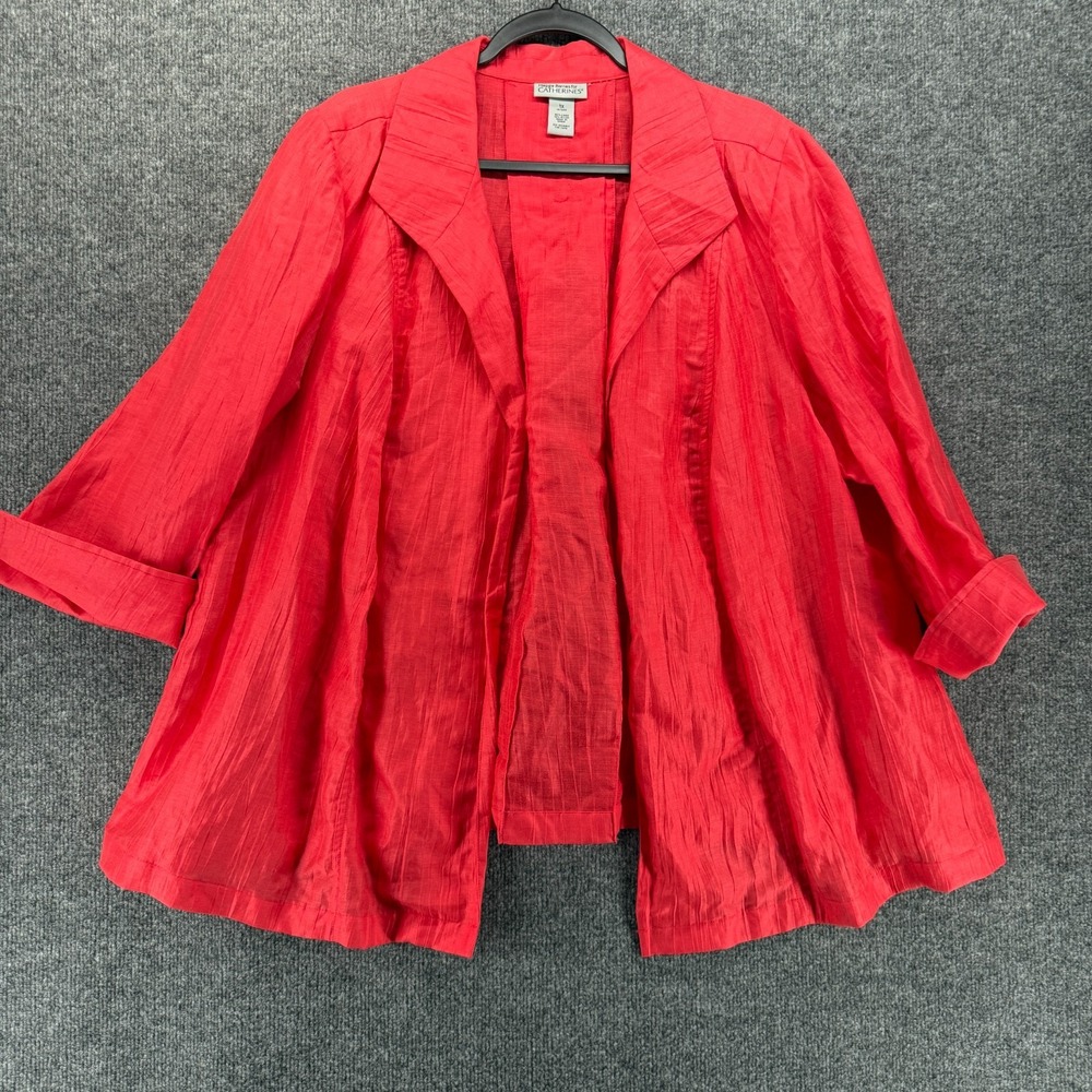 Catherines Jacket Womens 1X Orange Linen Blend Open Front Layer Coastal Resort